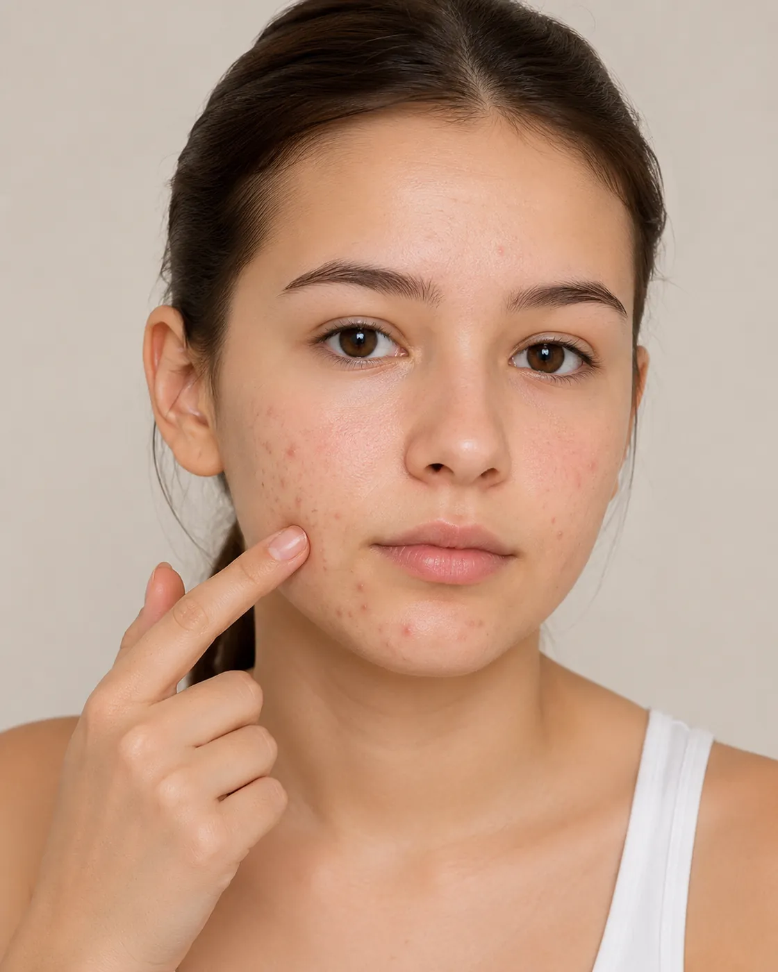 Teenager with acne-prone skin considering a teen facial at SI Glam Glow in Staten Island