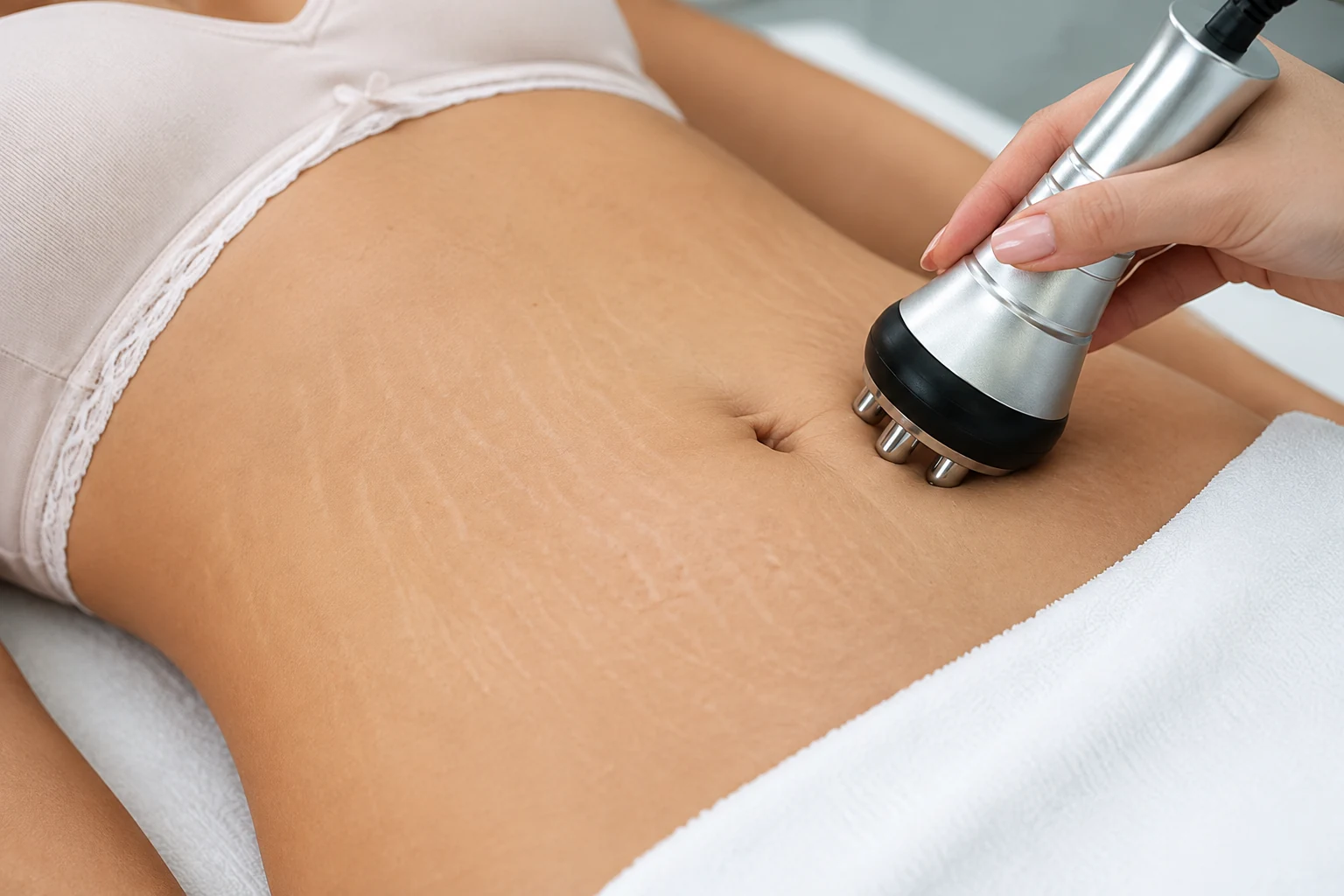 Ultrasonic Cavitation body contouring treatment on the abdomen at SI Glam Glow, Staten Island