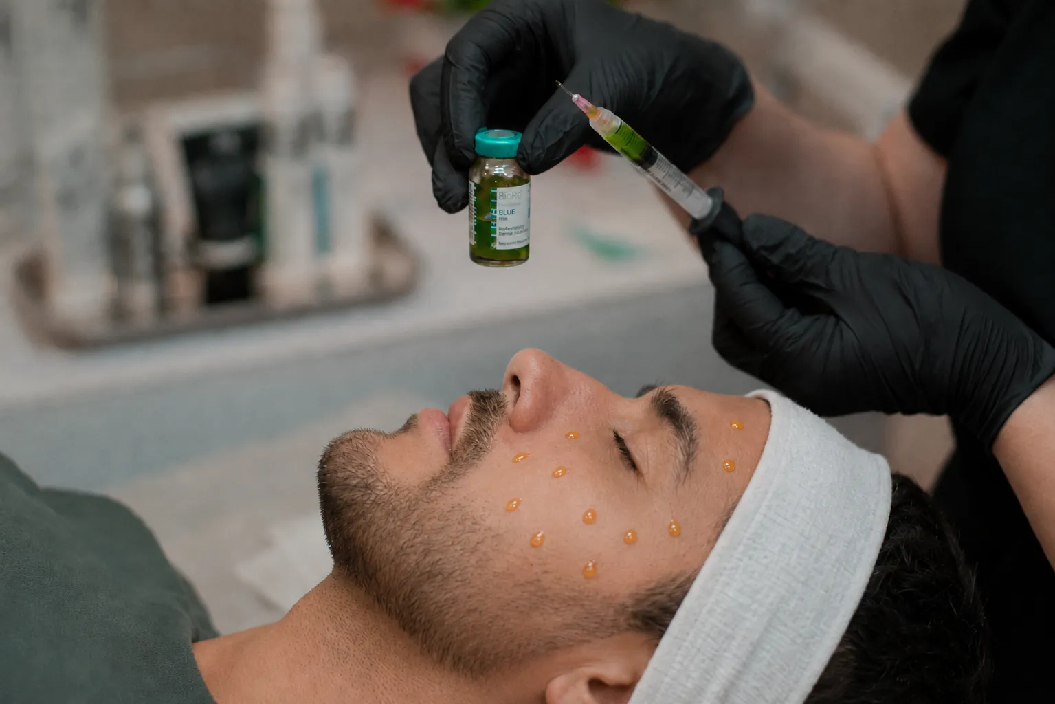 BioRePeel serum applied during a Gentleman's Facial at SI Glam Glow in Staten Island