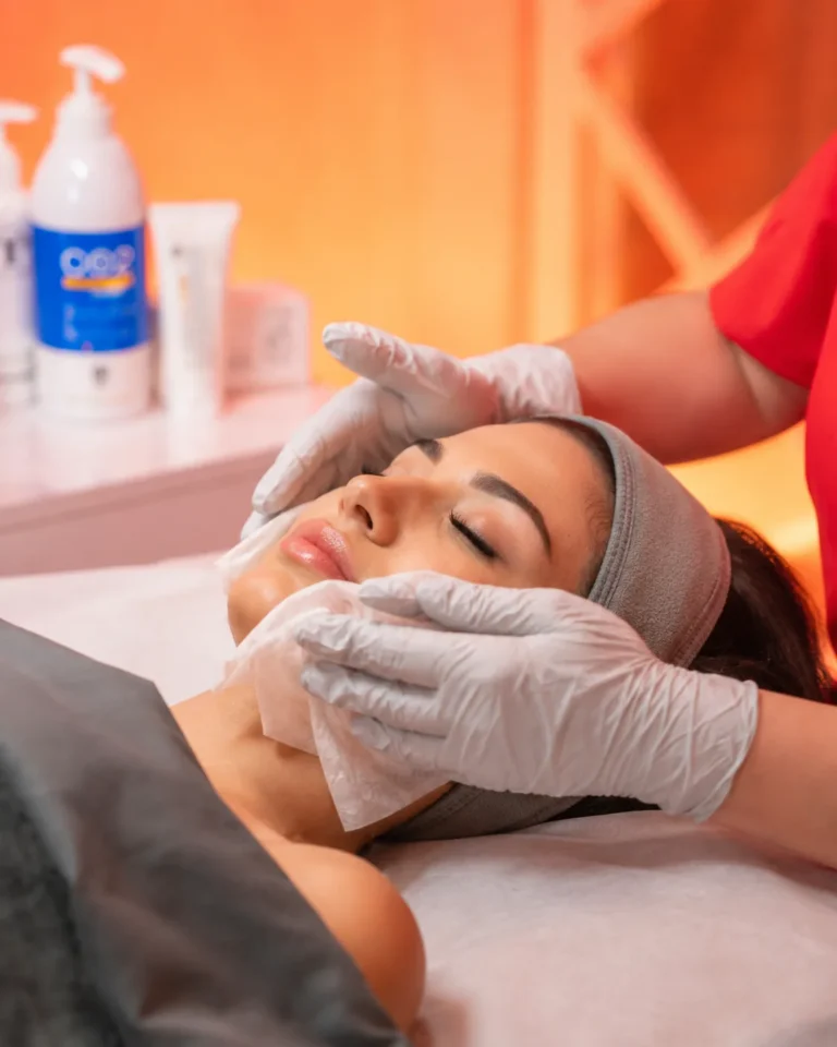 Esthetician performing a deep pore cleansing facial on a client in Staten Island